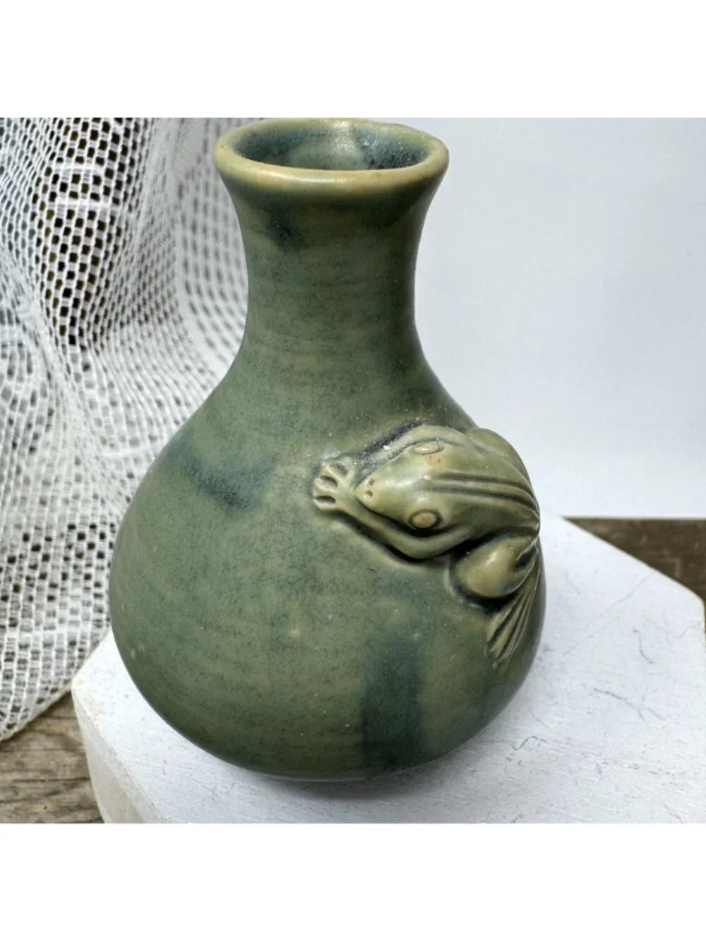 Celadon Green Pottery Vase w/ Frog Small 3